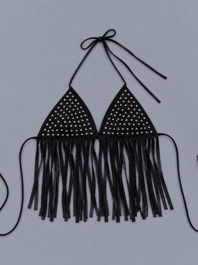 Club Exx by Dolls Kill Studded Fringe Halter Top – Size M